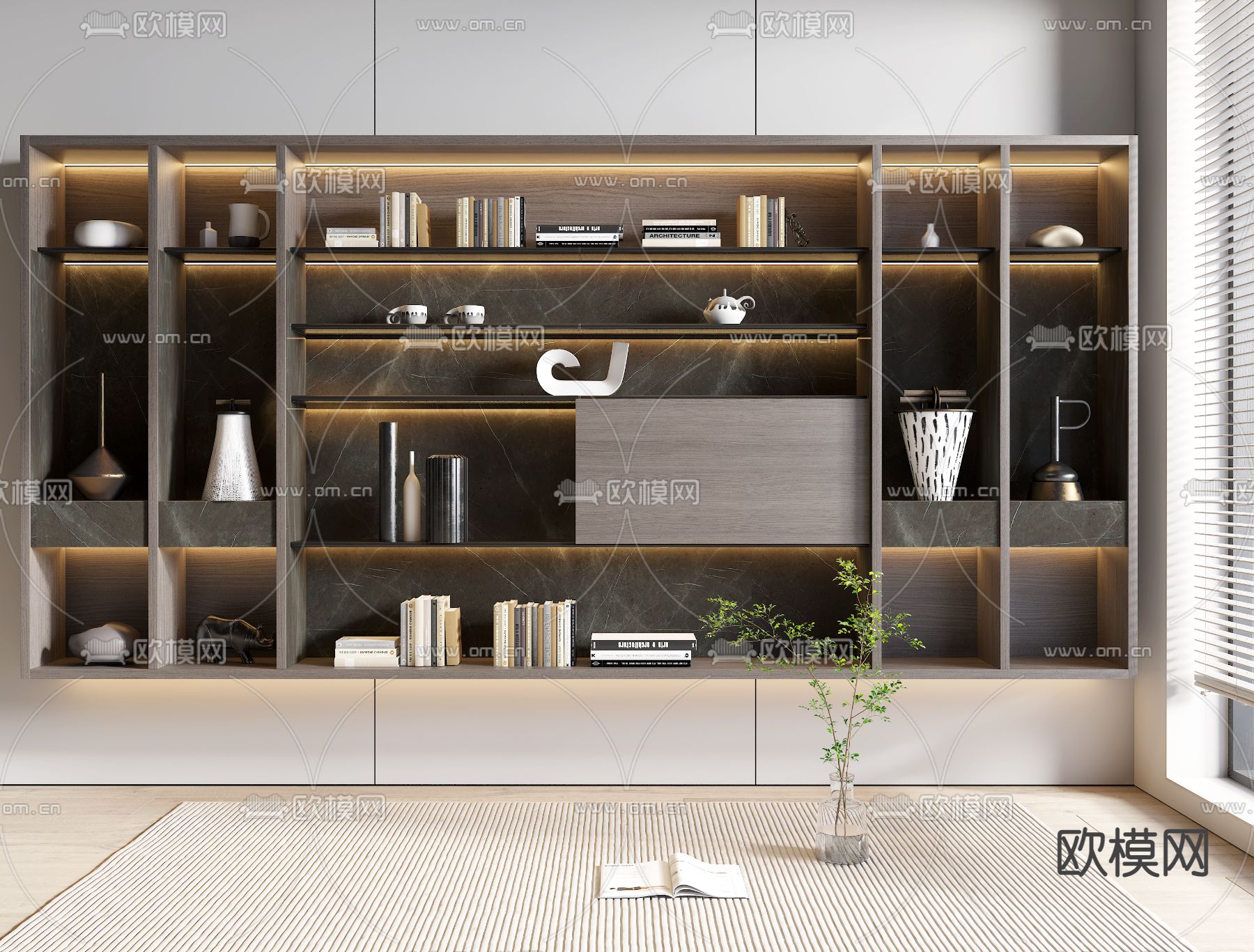 现代书柜装饰柜3d模型下载