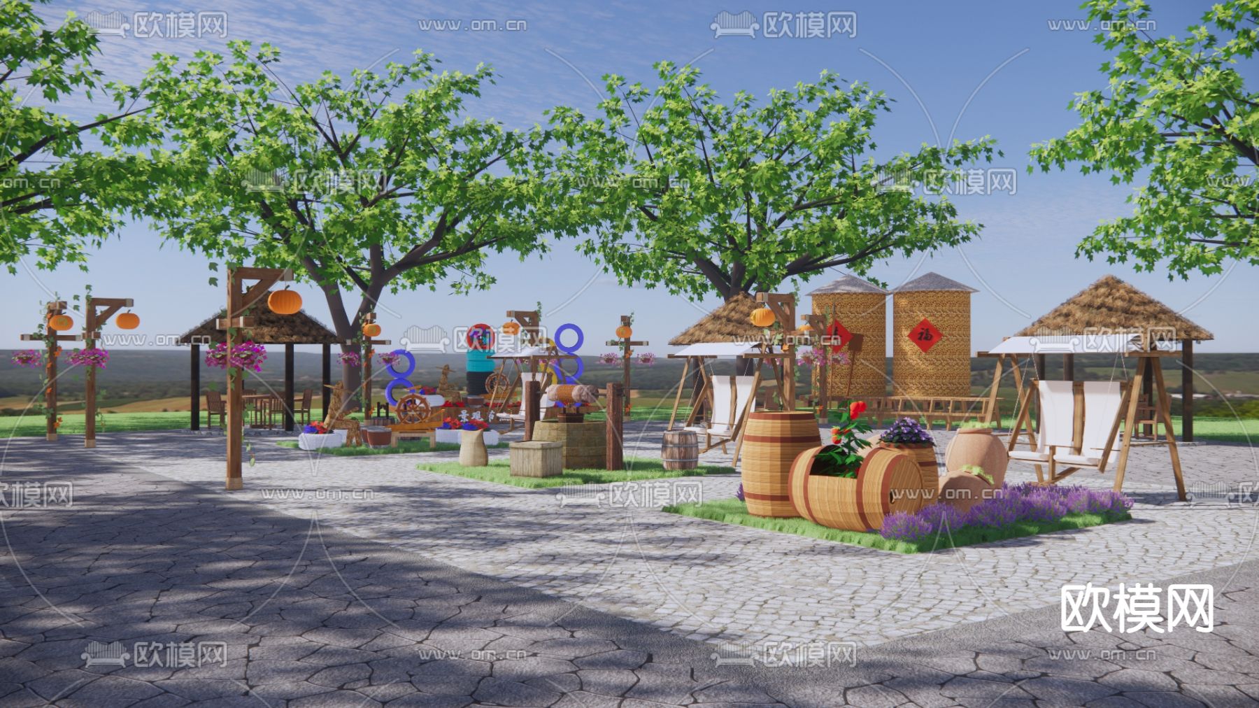 中式乡村农耕庭院su模型下载（渲染图3）