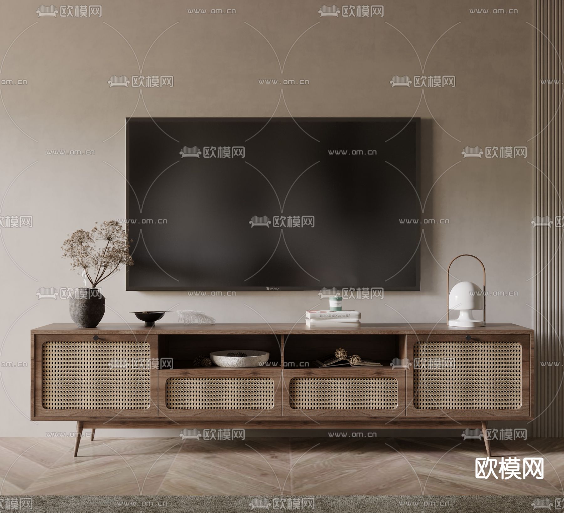 侘寂实木电视柜3d模型下载