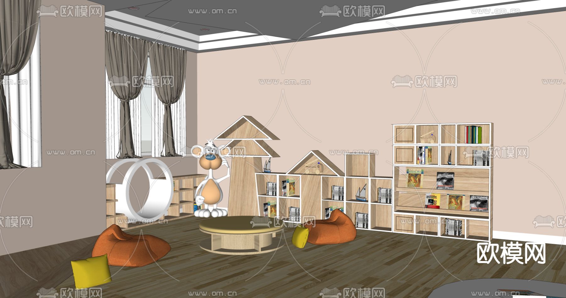 现代儿童书吧阅读区su模型下载（渲染图2）