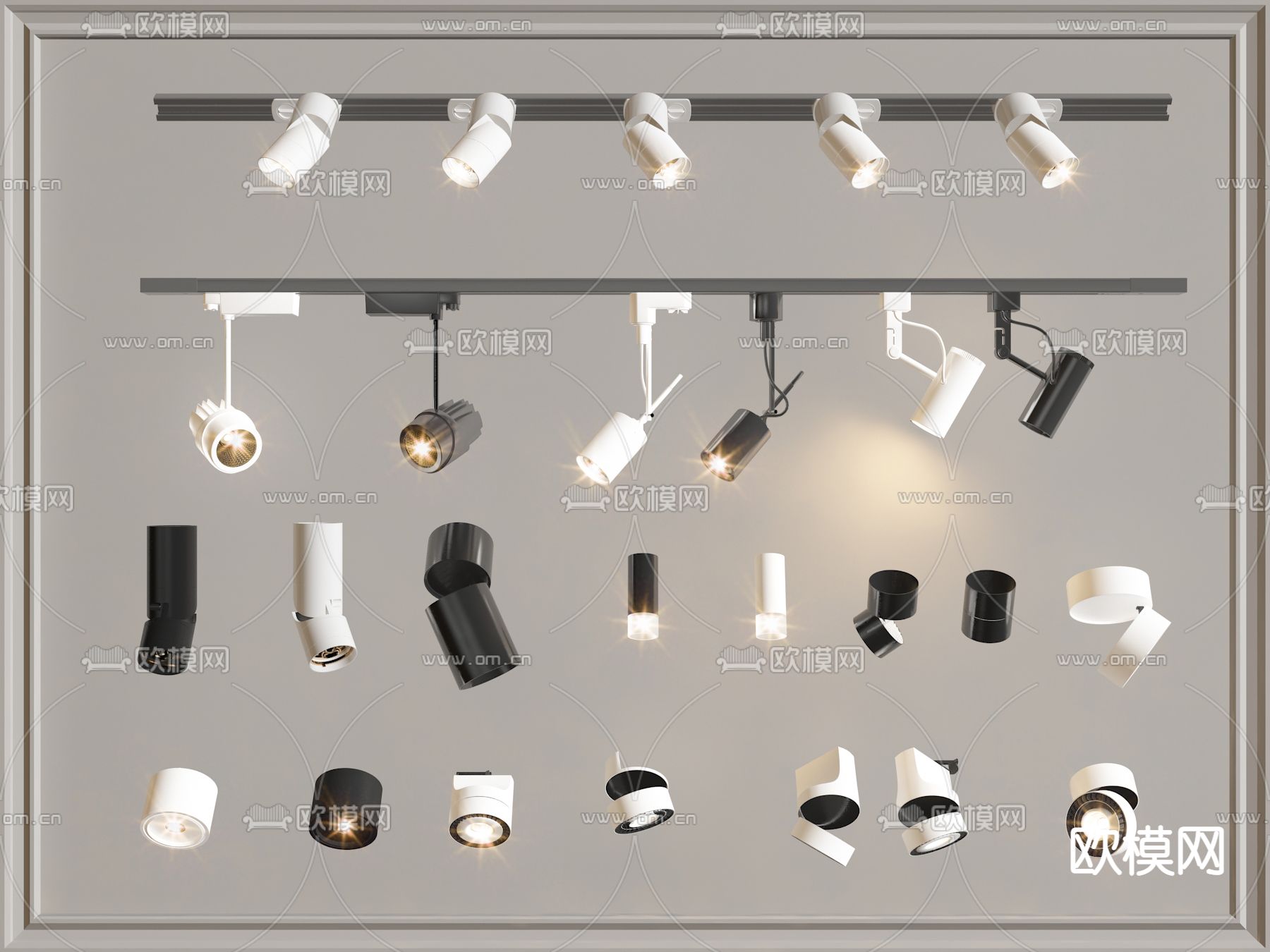 现代轨道灯筒灯射灯3d模型下载