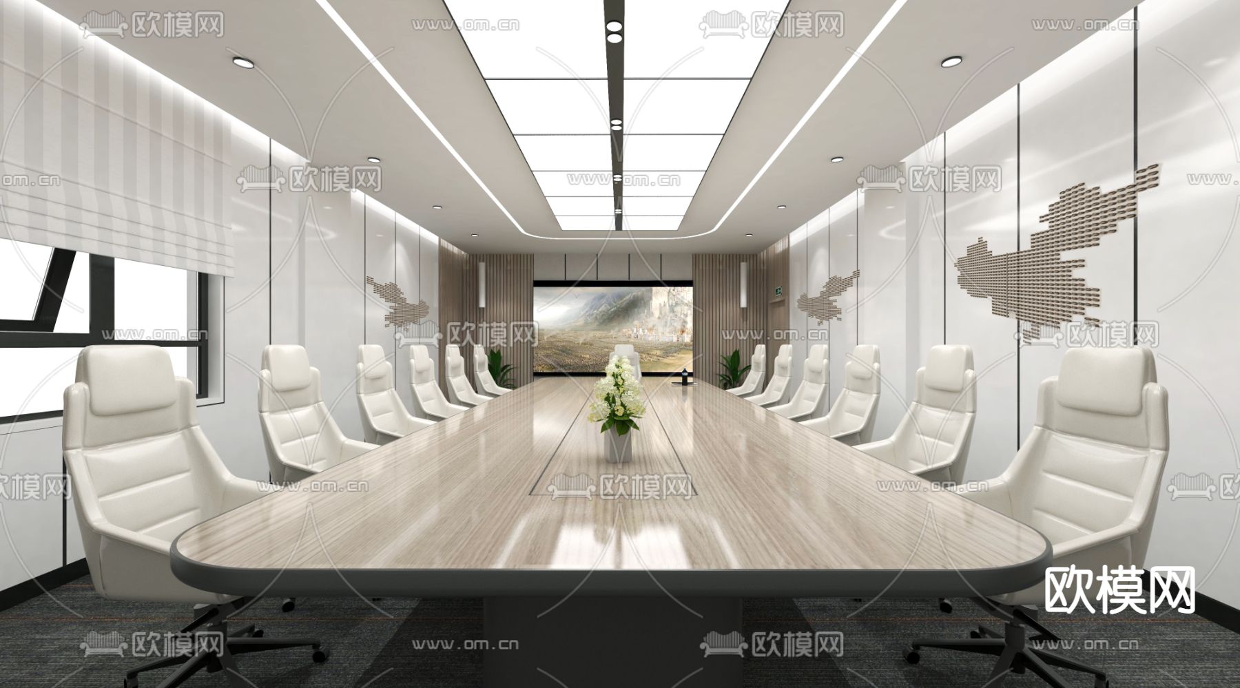 现代会议室su模型下载（渲染图2）