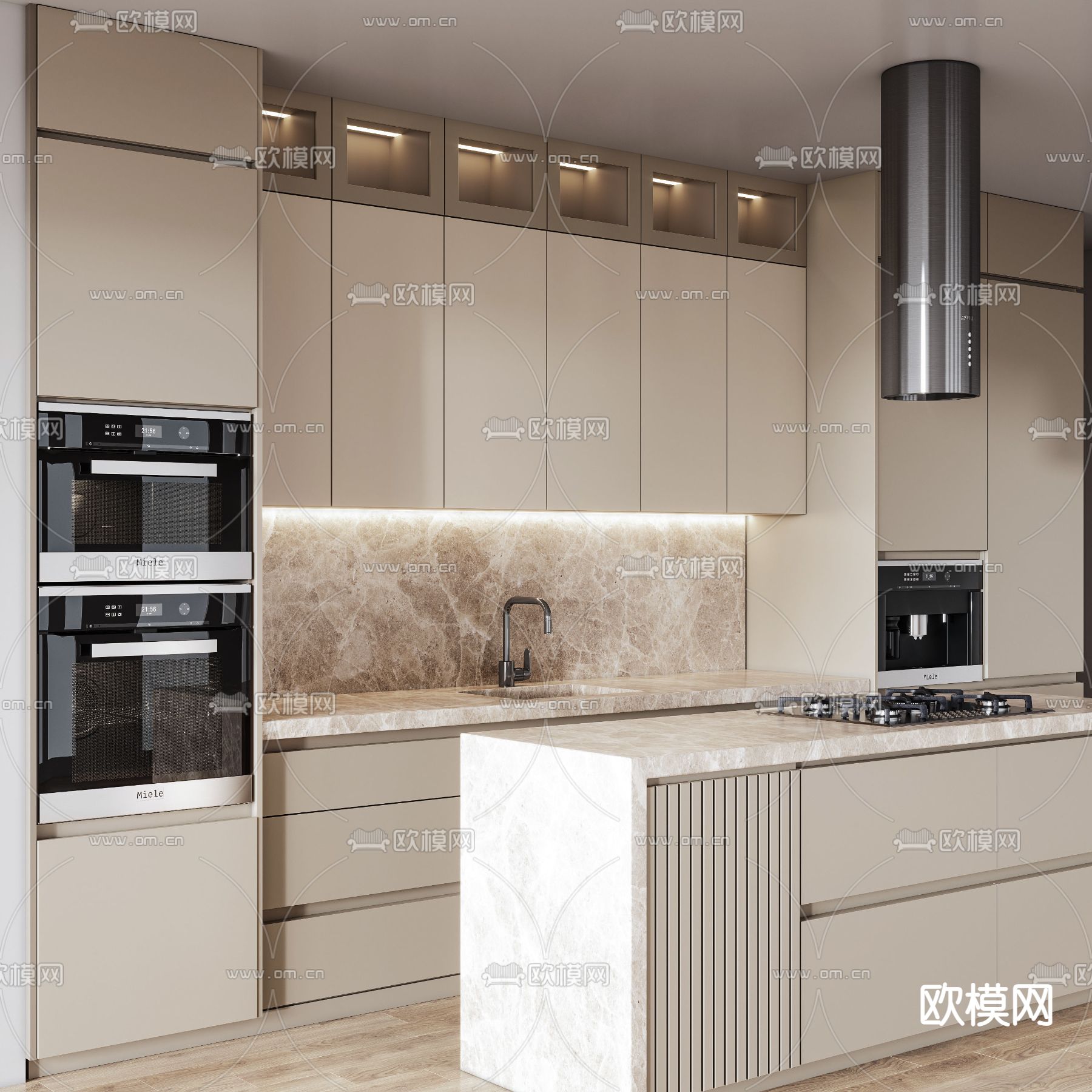 现代橱柜中岛柜3d模型下载（渲染图2）