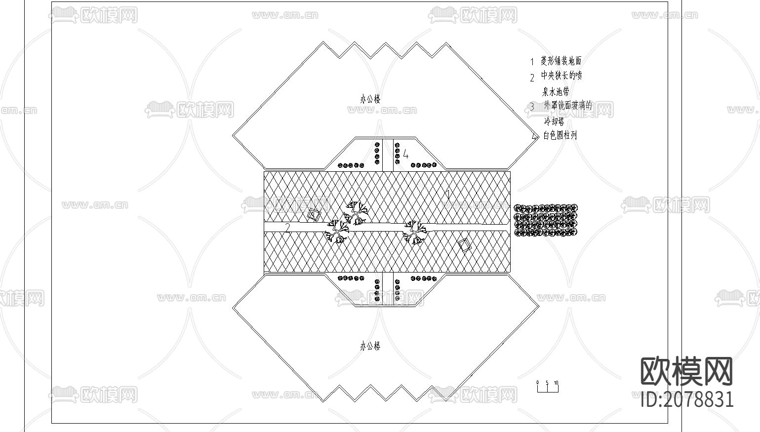 西方现代园林设计CAD平面图下载（渲染图2）