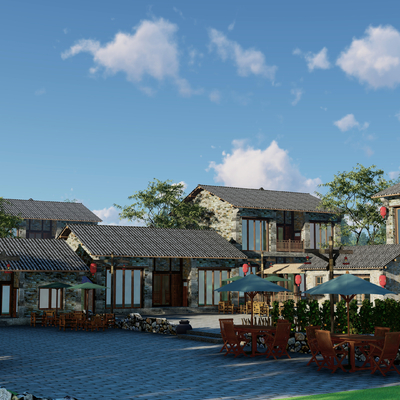  中式乡村民宿su模型 