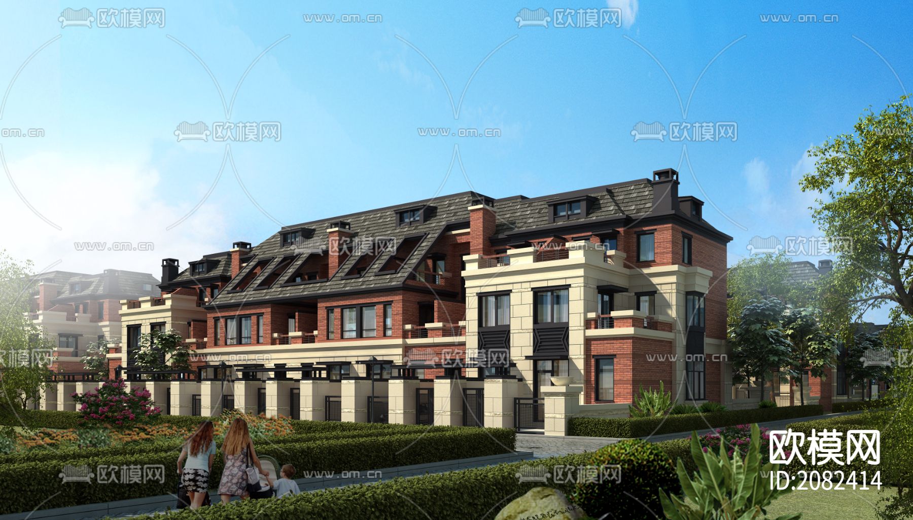 欧陆风格居住区建筑全套CAD施工图下载（渲染图3）