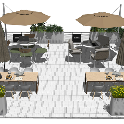  现代外摆户外桌椅su模型 