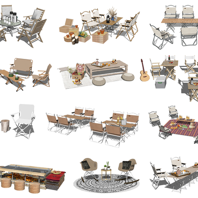  现代户外桌椅露营桌椅su模型 