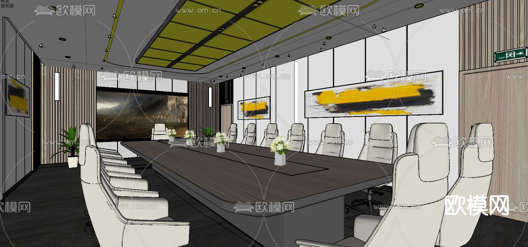 现代会议室su模型下载（渲染图3）