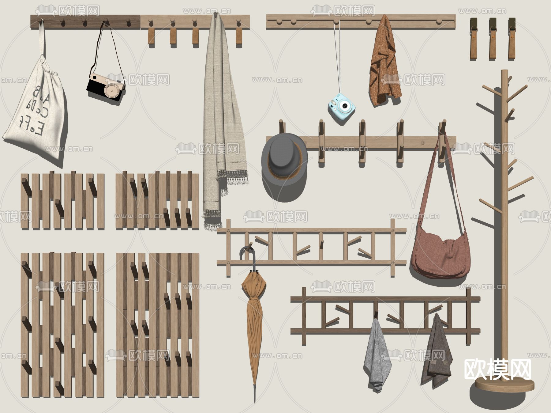 现代挂衣钩衣帽架衣服su模型下载（渲染图2）