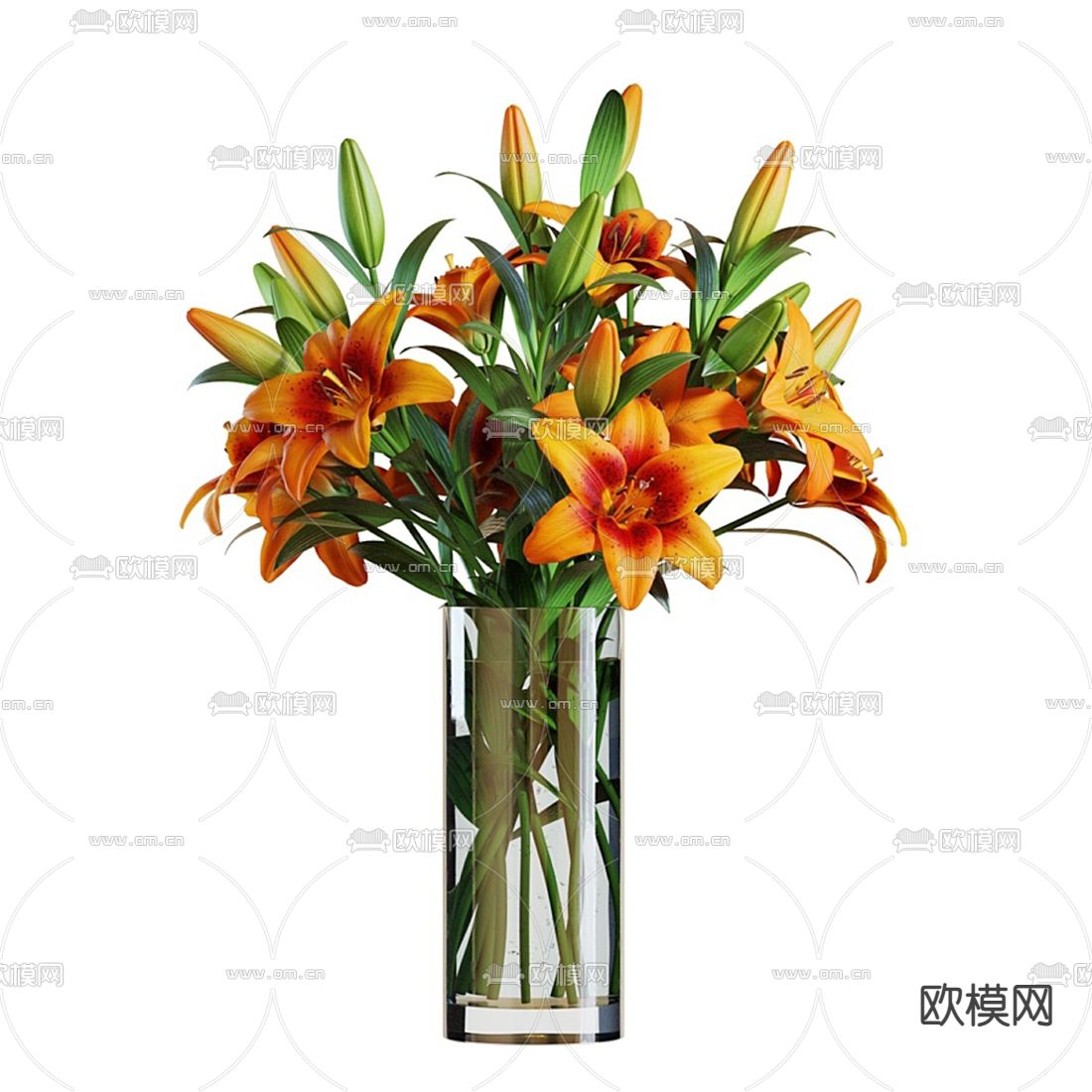 现代百合花瓶花艺3d模型下载