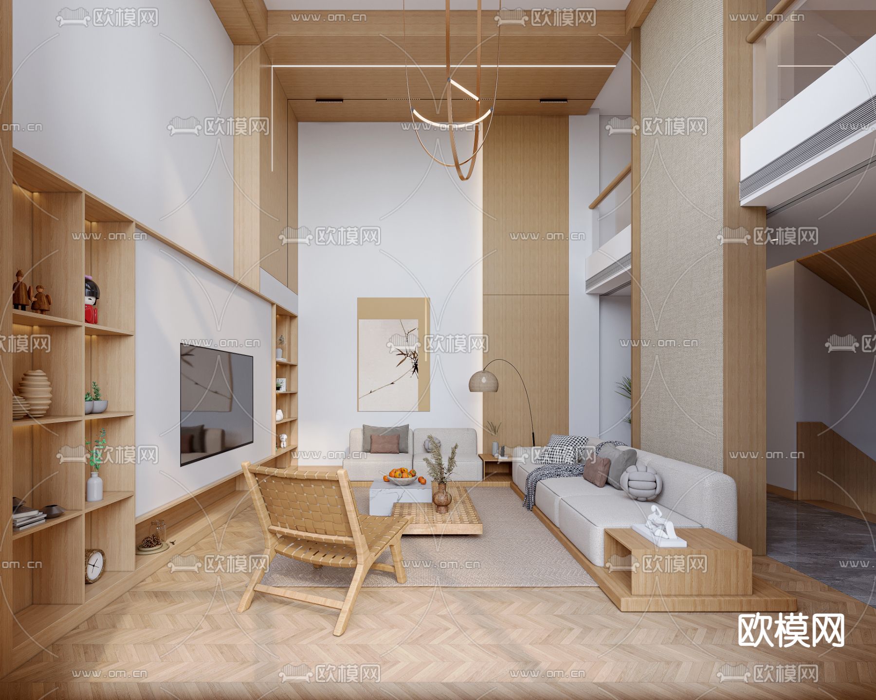 日式复式客厅3d模型下载