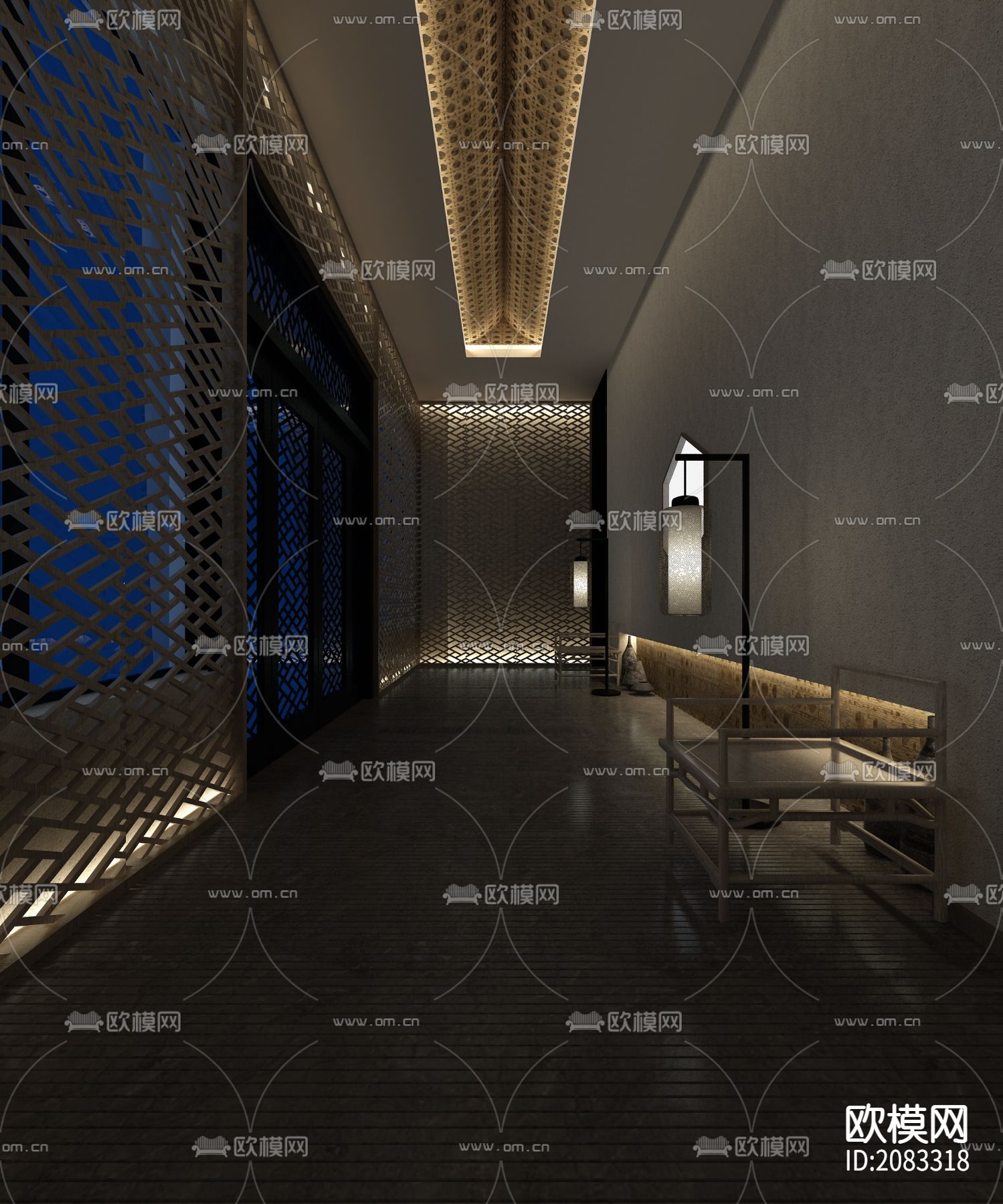 素食馆亮图方案+CAD施工图下载（渲染图3）