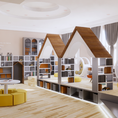  现代儿童书吧阅读区su模型 