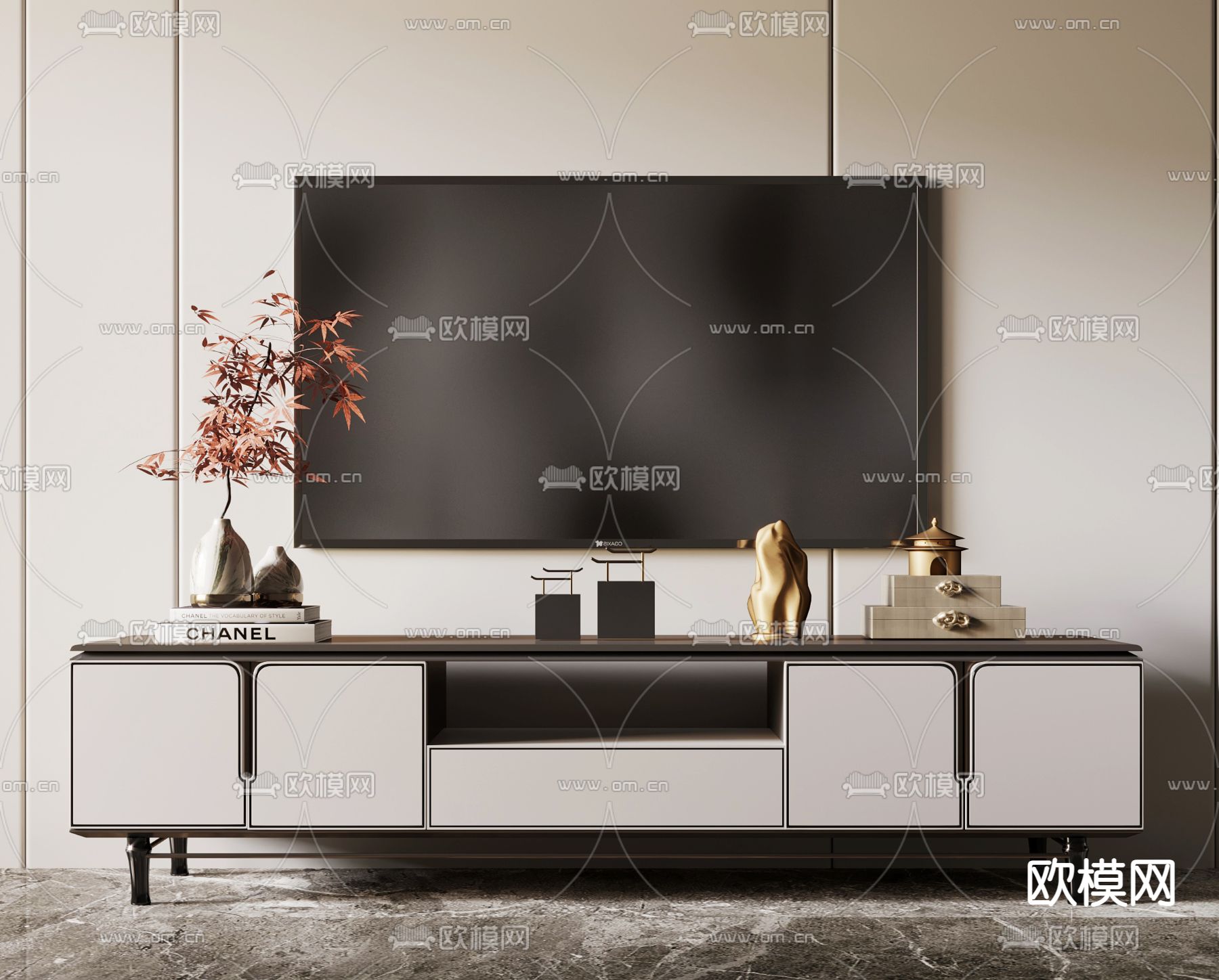 新中式轻奢电视柜3d模型