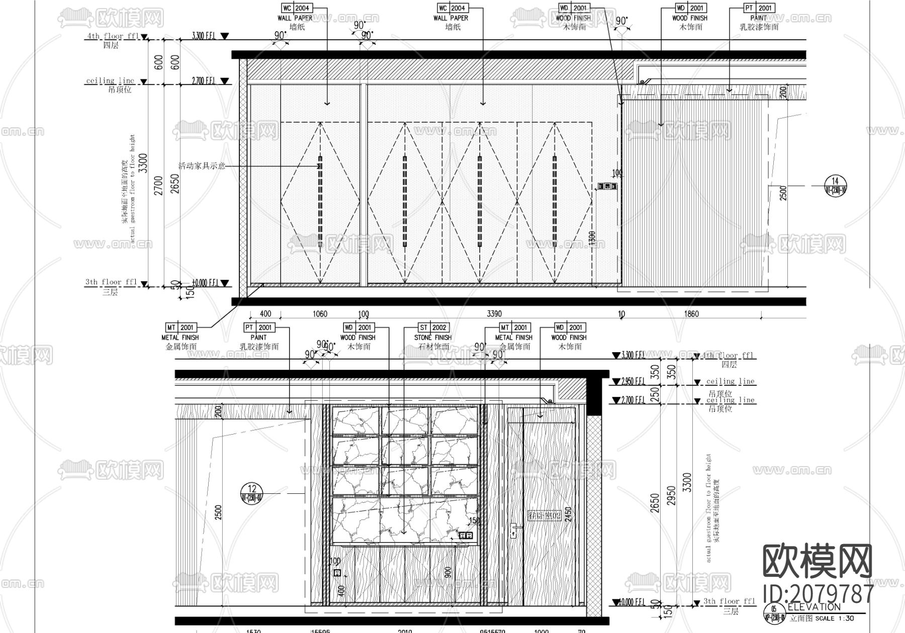 230㎡大平层家装CAD施工图下载（渲染图7）