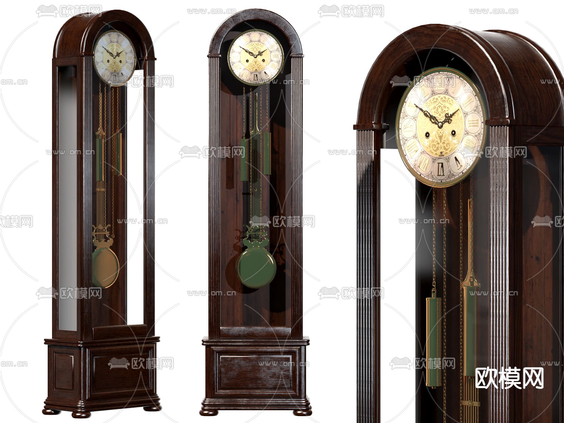 美式实木落地钟座式钟3d模型下载