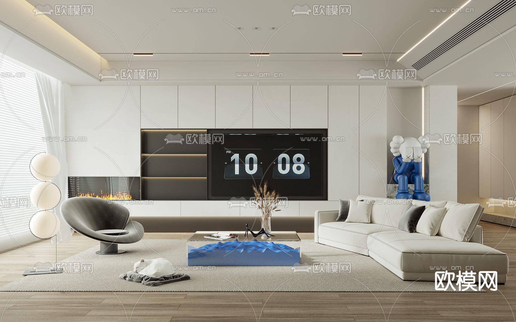 现代客厅su模型下载（渲染图1）