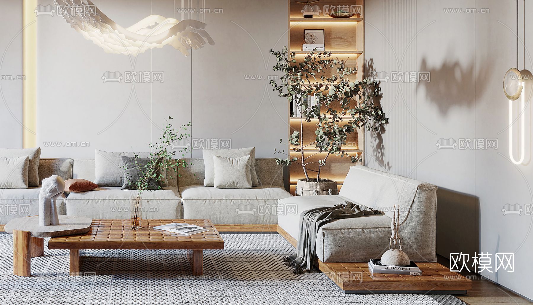 侘寂转角沙发组合3d模型下载（渲染图2）