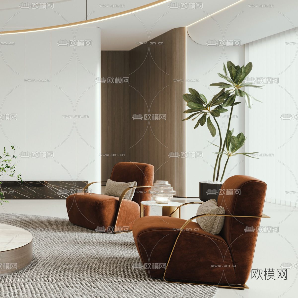 现代布艺沙发组合3d模型