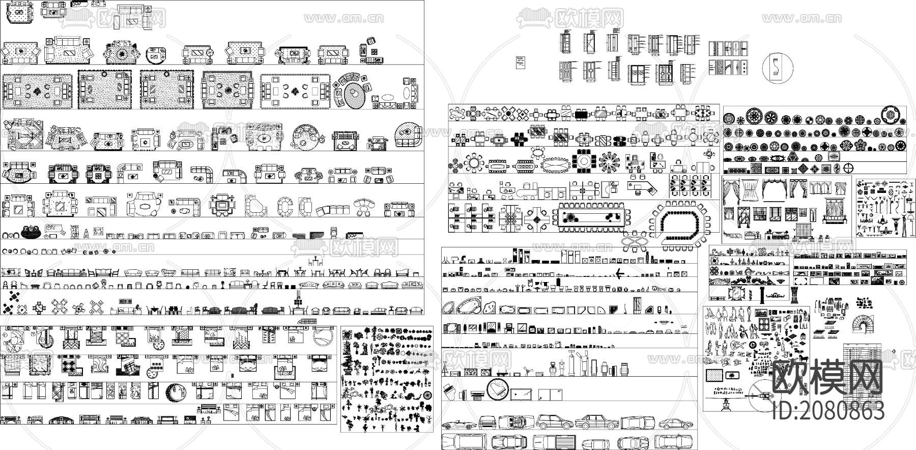欧式平面CAD图块下载
