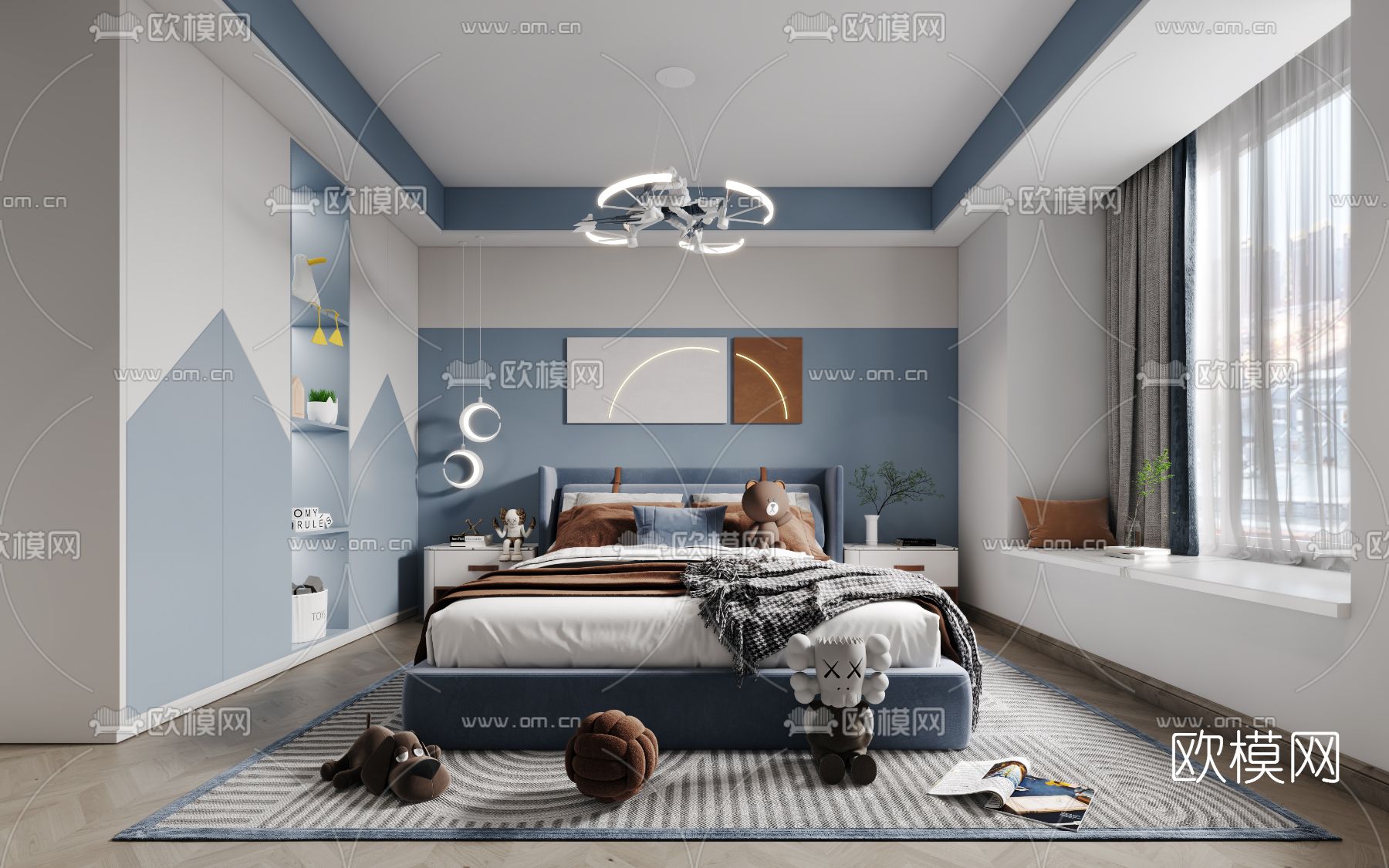 现代男孩房儿童房3d模型下载（渲染图1）