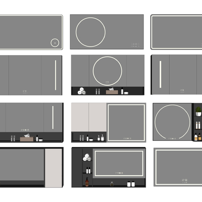  现代卫生间镜子镜柜su模型 