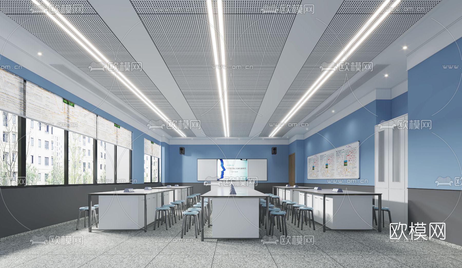 现代学校物理教室实验室3d模型下载