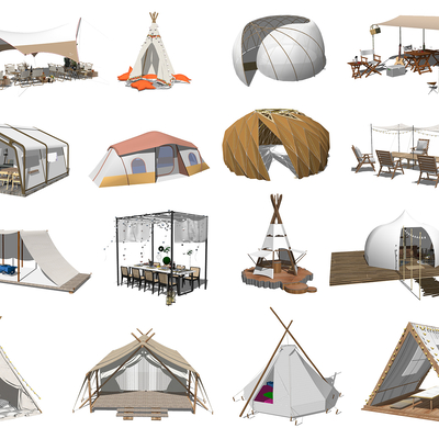  现代露营帐篷野营帐篷su模型 