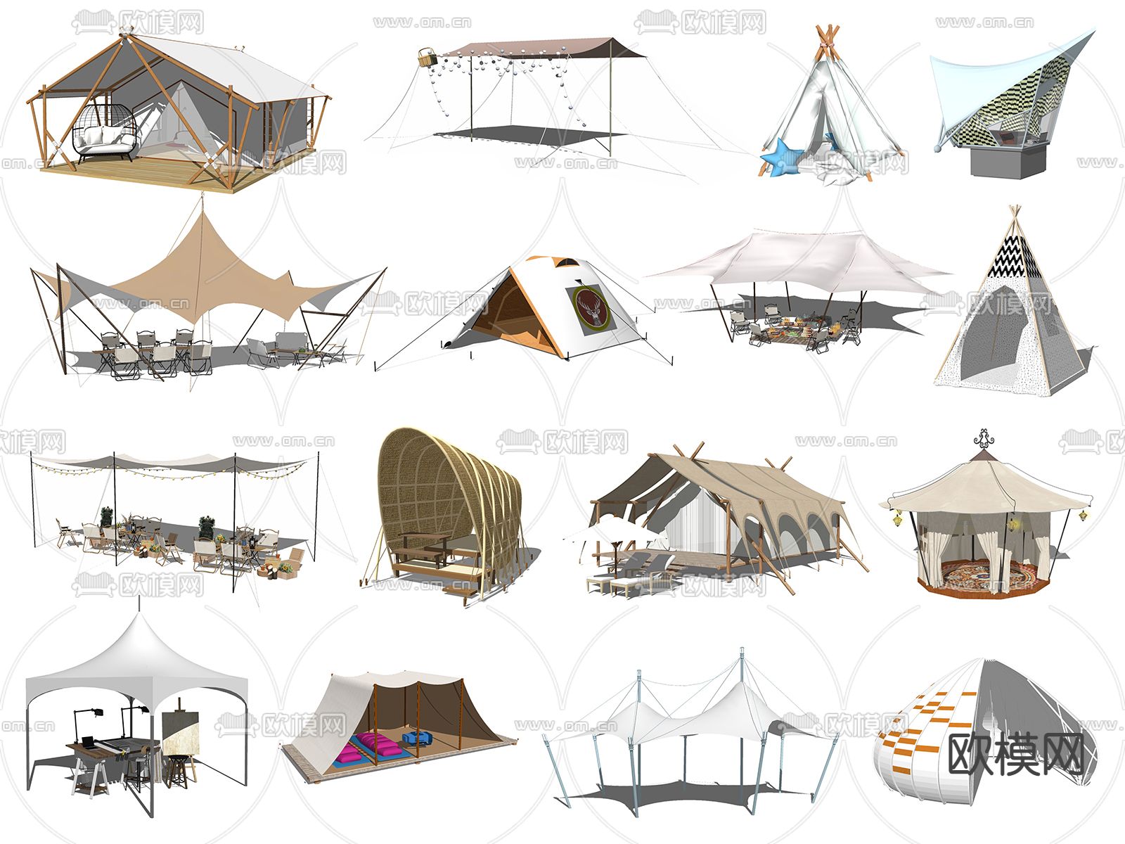 现代露营帐篷野营帐篷su模型下载