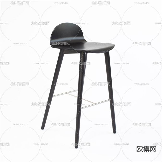 现代简约黑色实木吧台椅免费3d模型