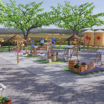  中式乡村农耕庭院su模型 