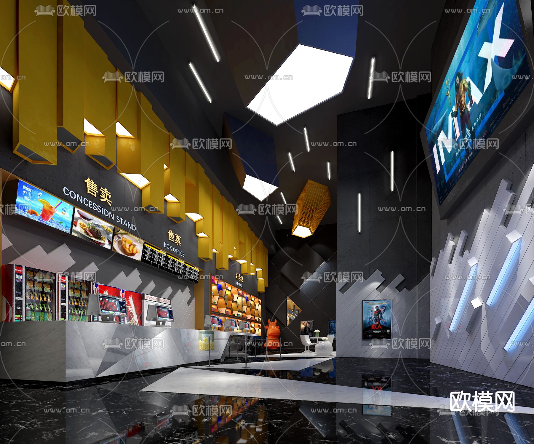 现代电影院大堂3d模型下载