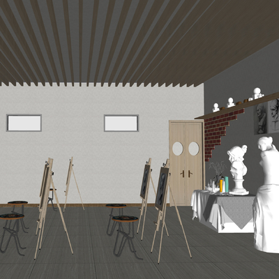  现代美术教室su模型 