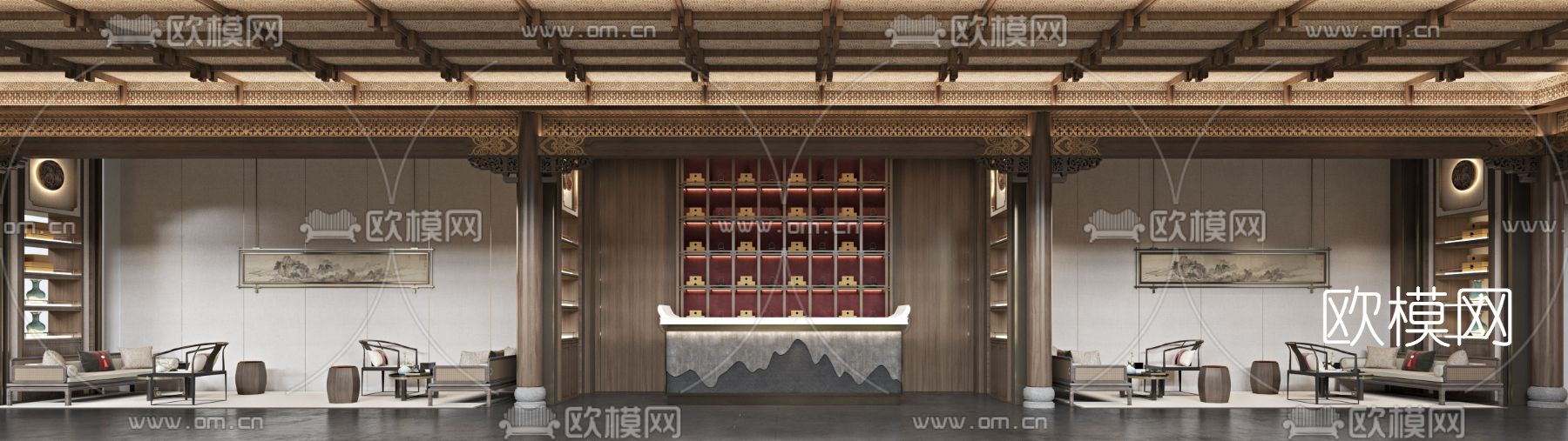 新中式售楼处洽谈区3d模型