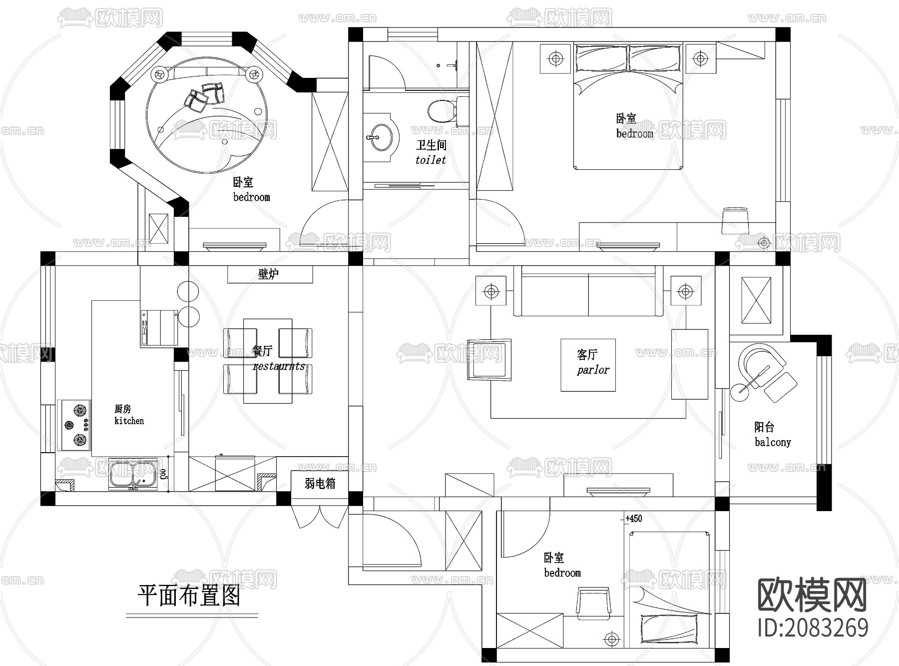 三居室私人住宅装修施工图CAD图纸下载