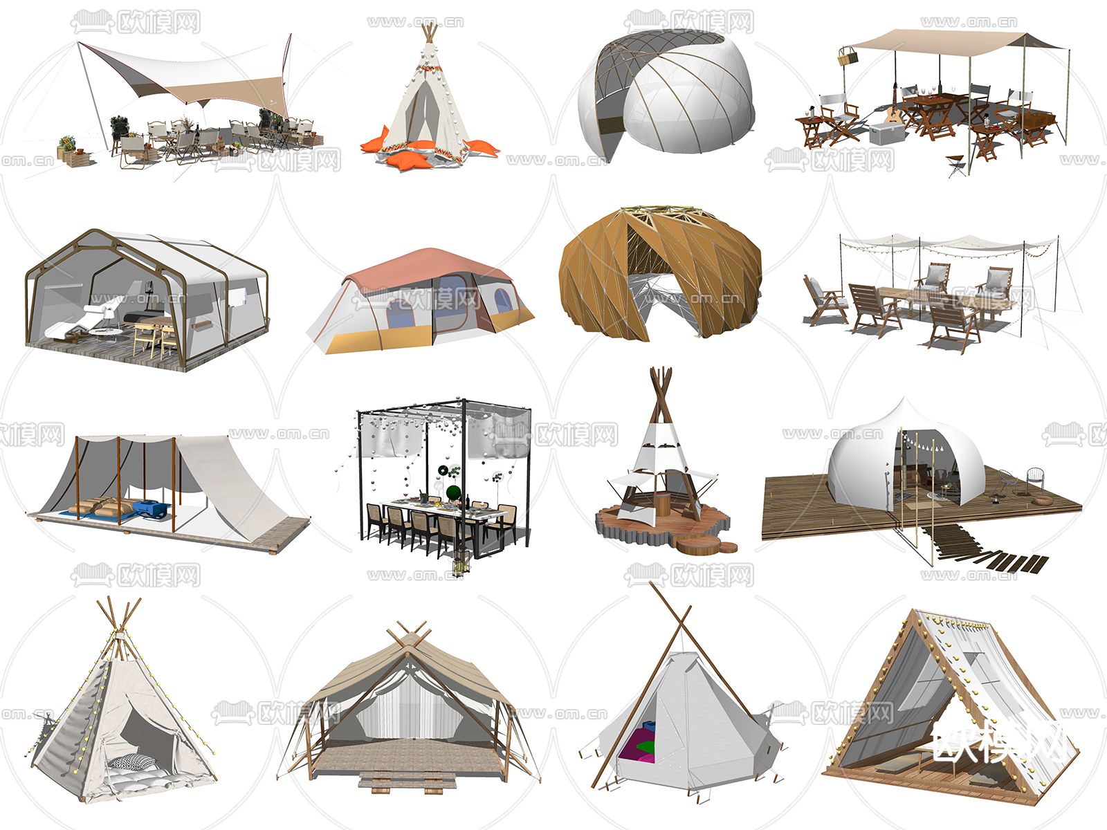 现代露营帐篷野营帐篷su模型下载