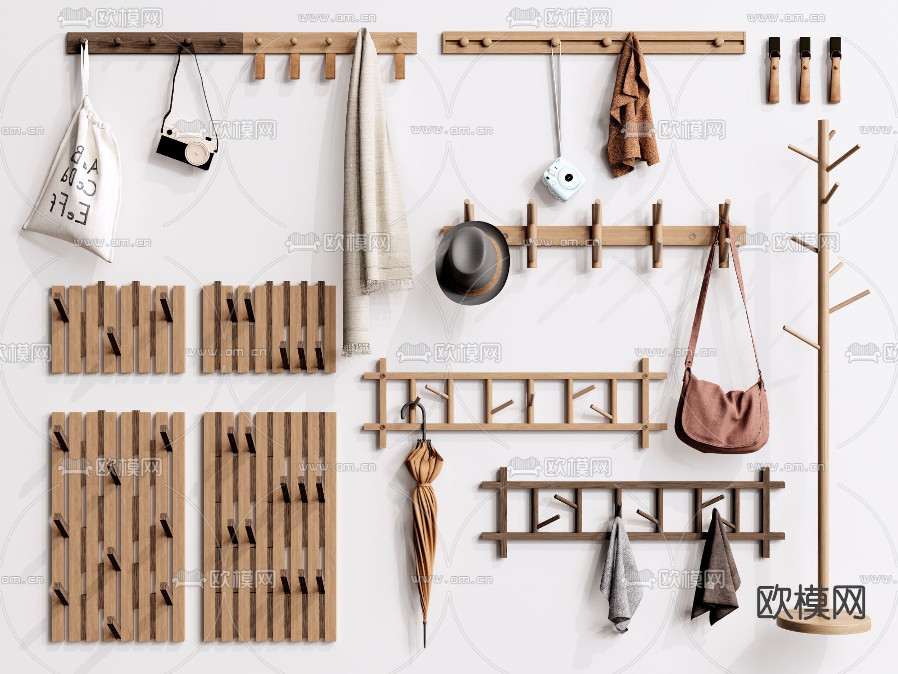 现代挂衣钩衣帽架衣服su模型下载（渲染图1）