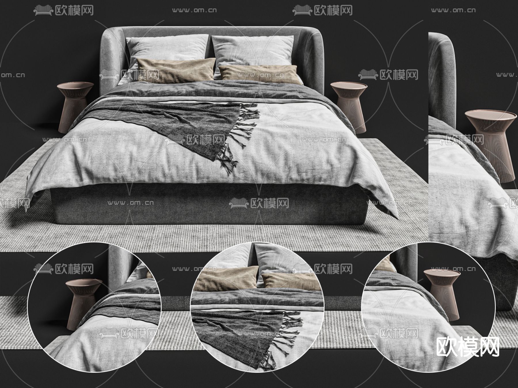 现代布艺双人床3d模型下载