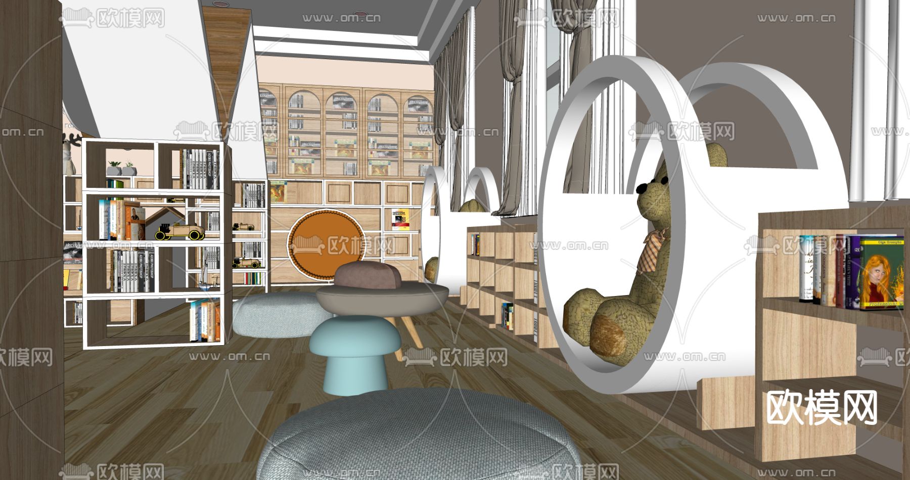 现代儿童书吧阅读区su模型下载（渲染图4）