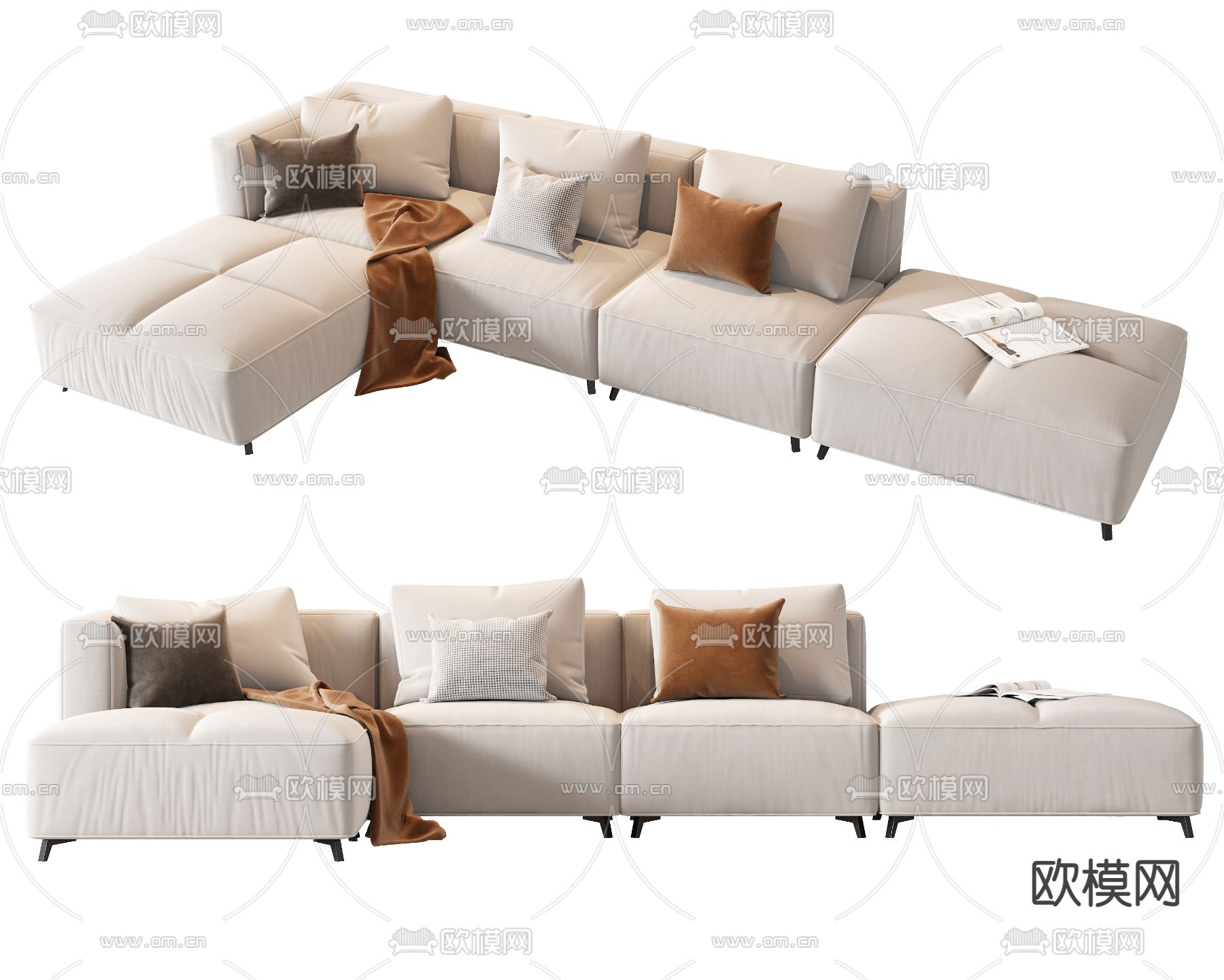 现代布艺转角沙发3d模型下载