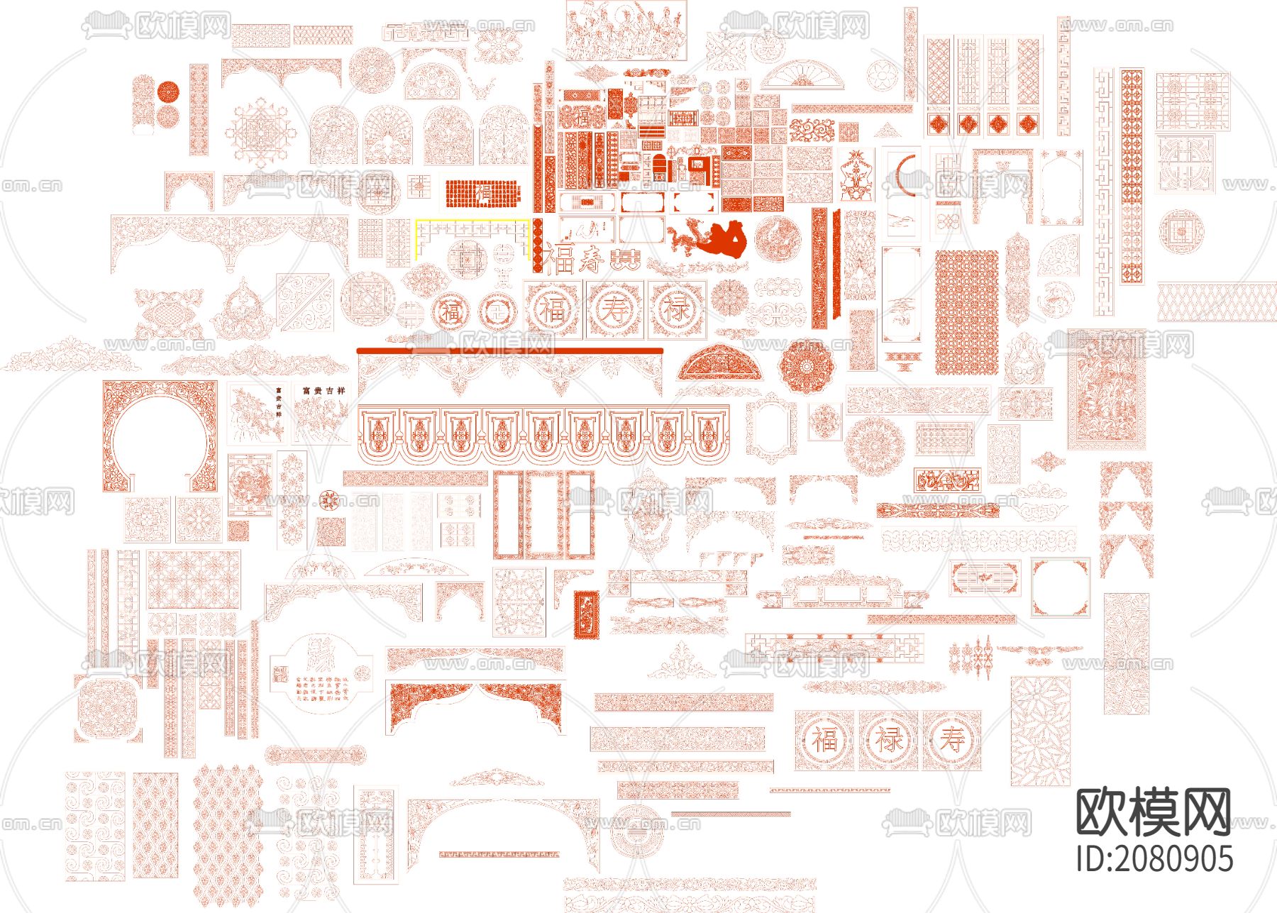 中式雕花CAD图库下载