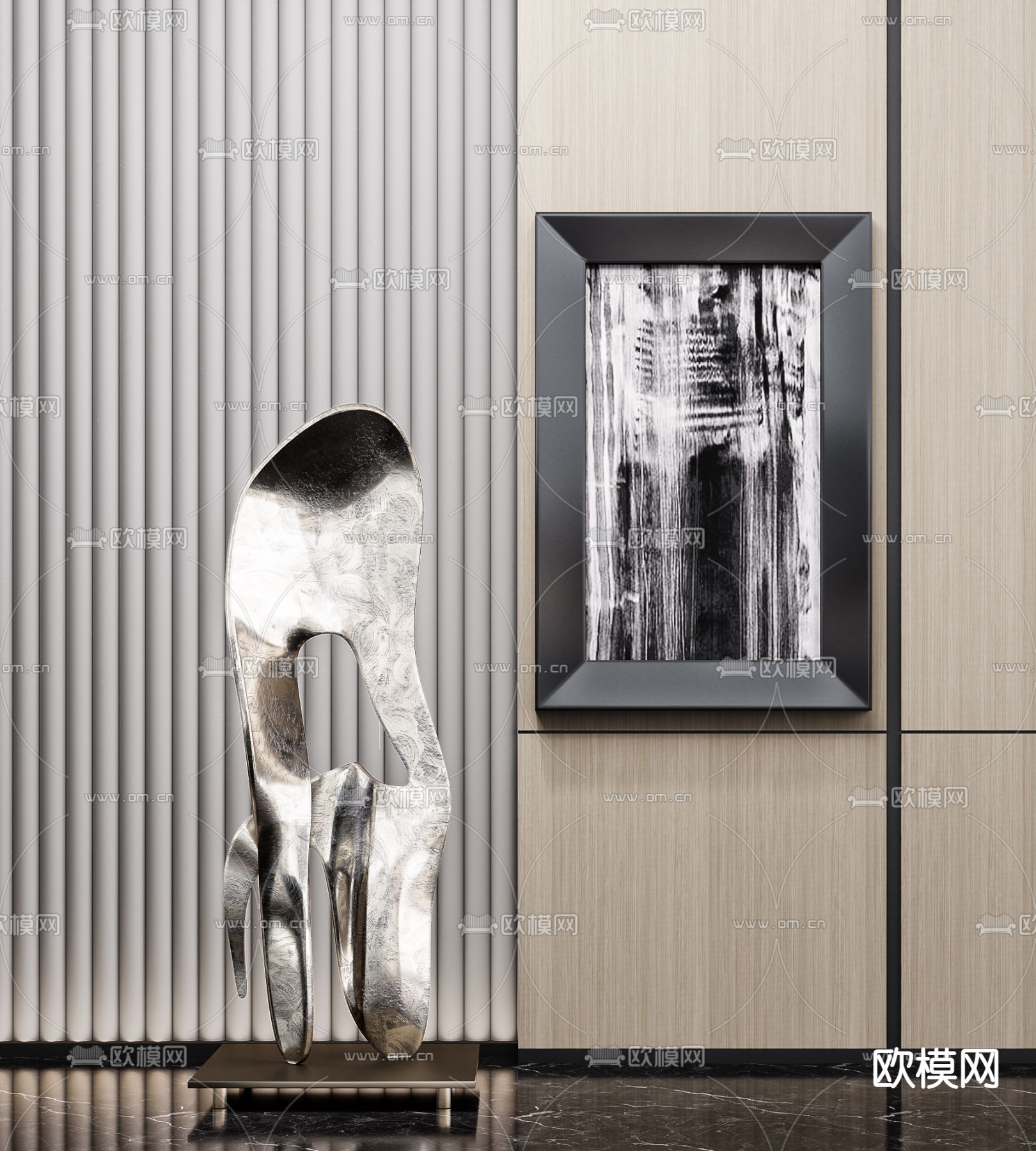 现代抽象金属雕塑3d模型下载