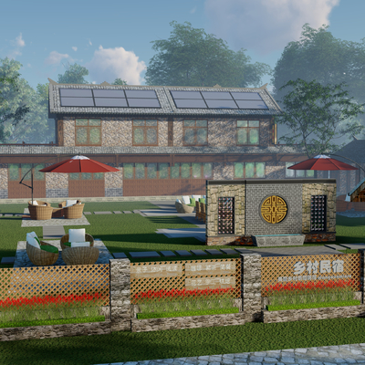  新中式乡村民宿su模型 