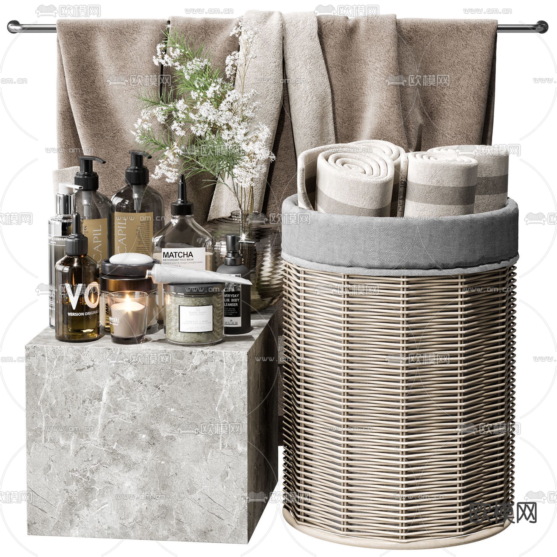 侘寂风洗浴用品su模型下载（渲染图1）