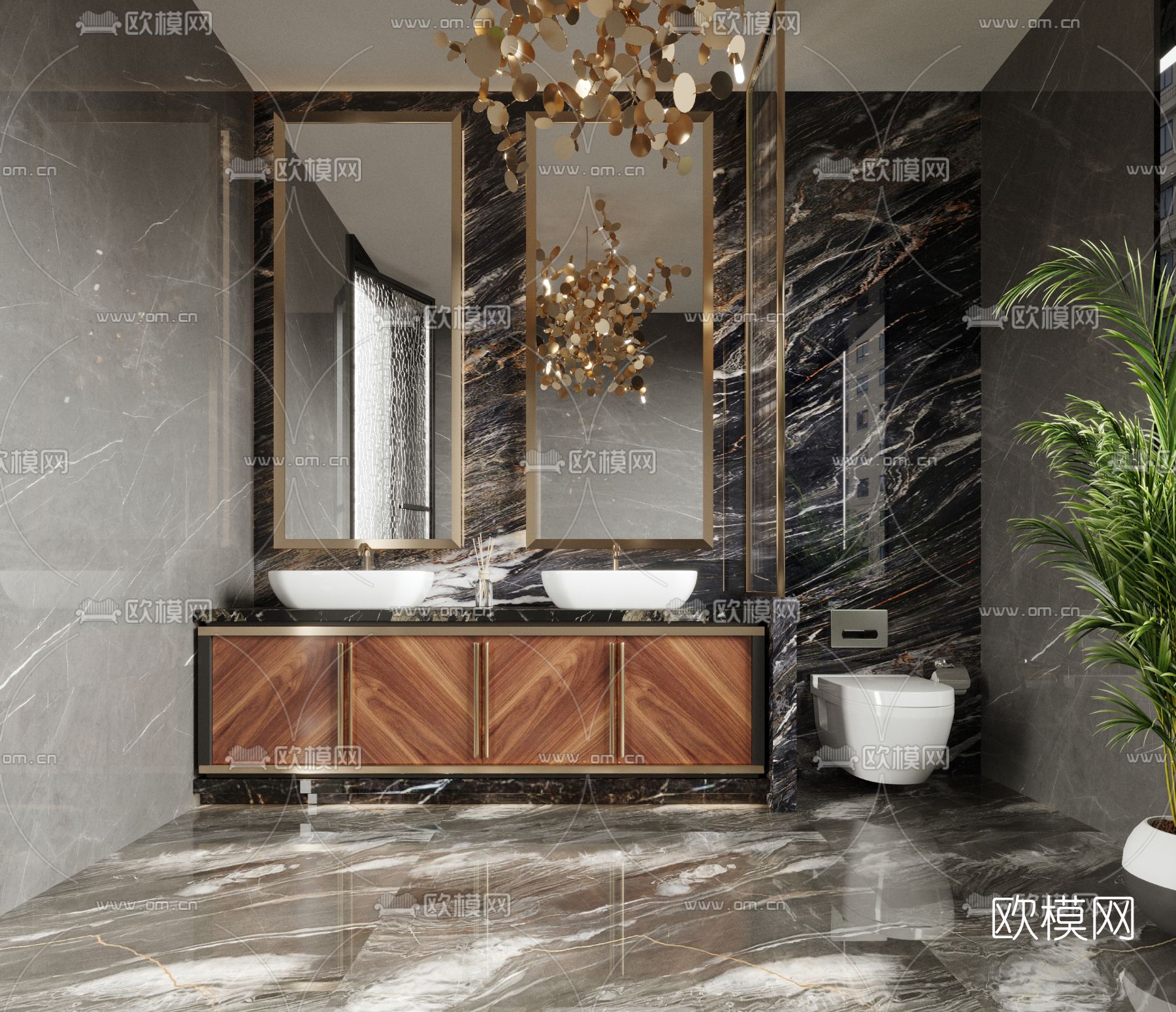 现代轻奢卫生间浴室3d模型下载