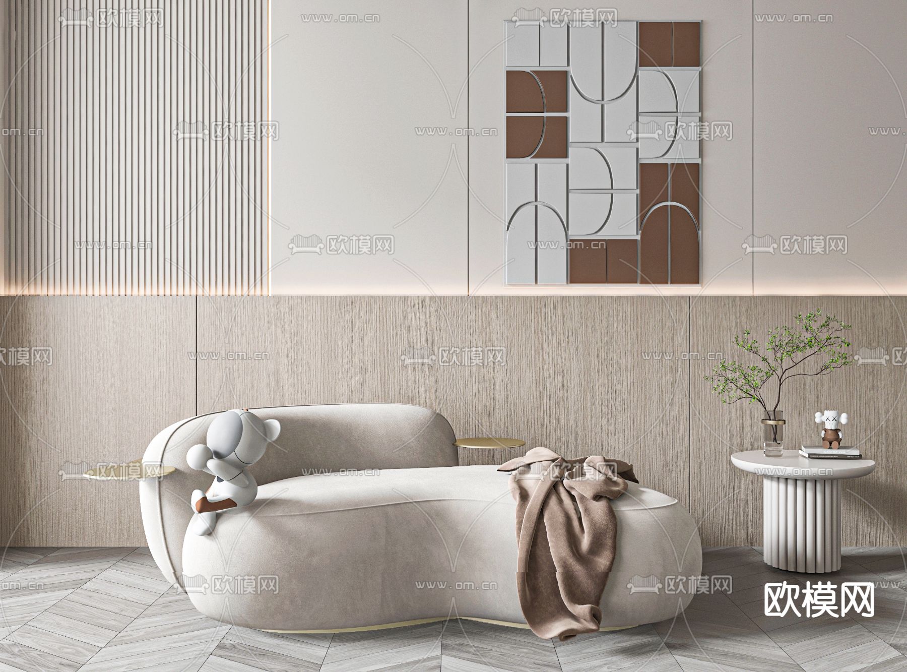 现代布艺弧形沙发3d模型下载