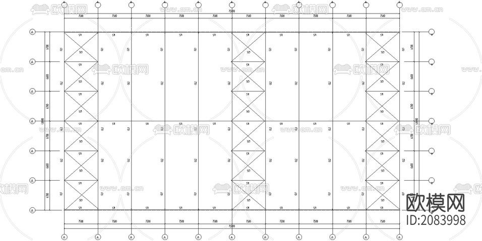 某公司40米×75米钢结构厂房CAD施工图下载(渲染图2)