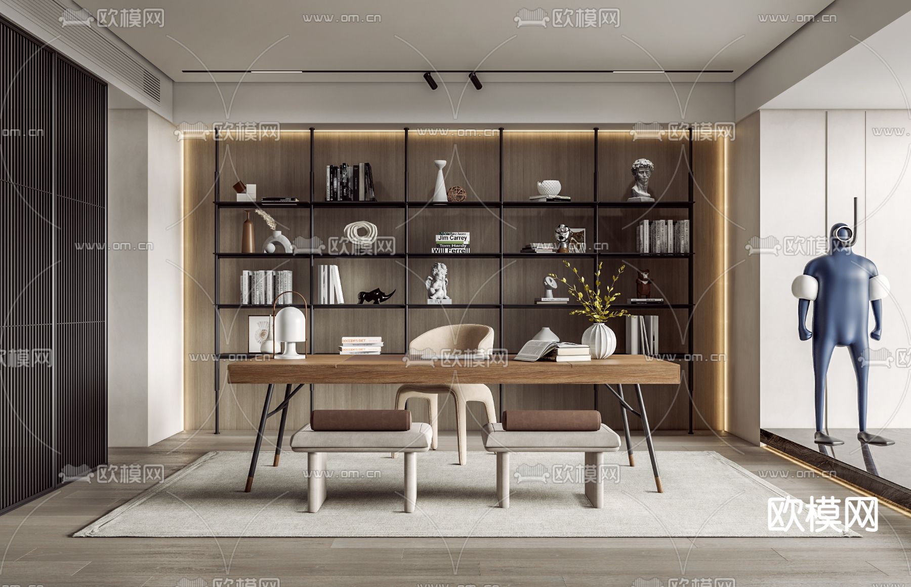 现代书桌椅su模型下载（渲染图1）