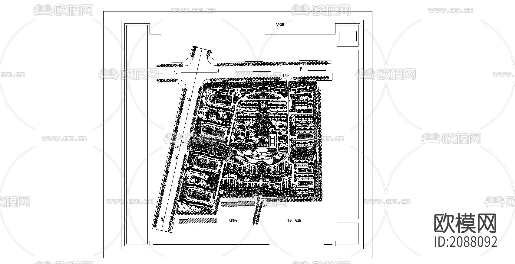 多层小区规划CAD平面图下载（渲染图3）